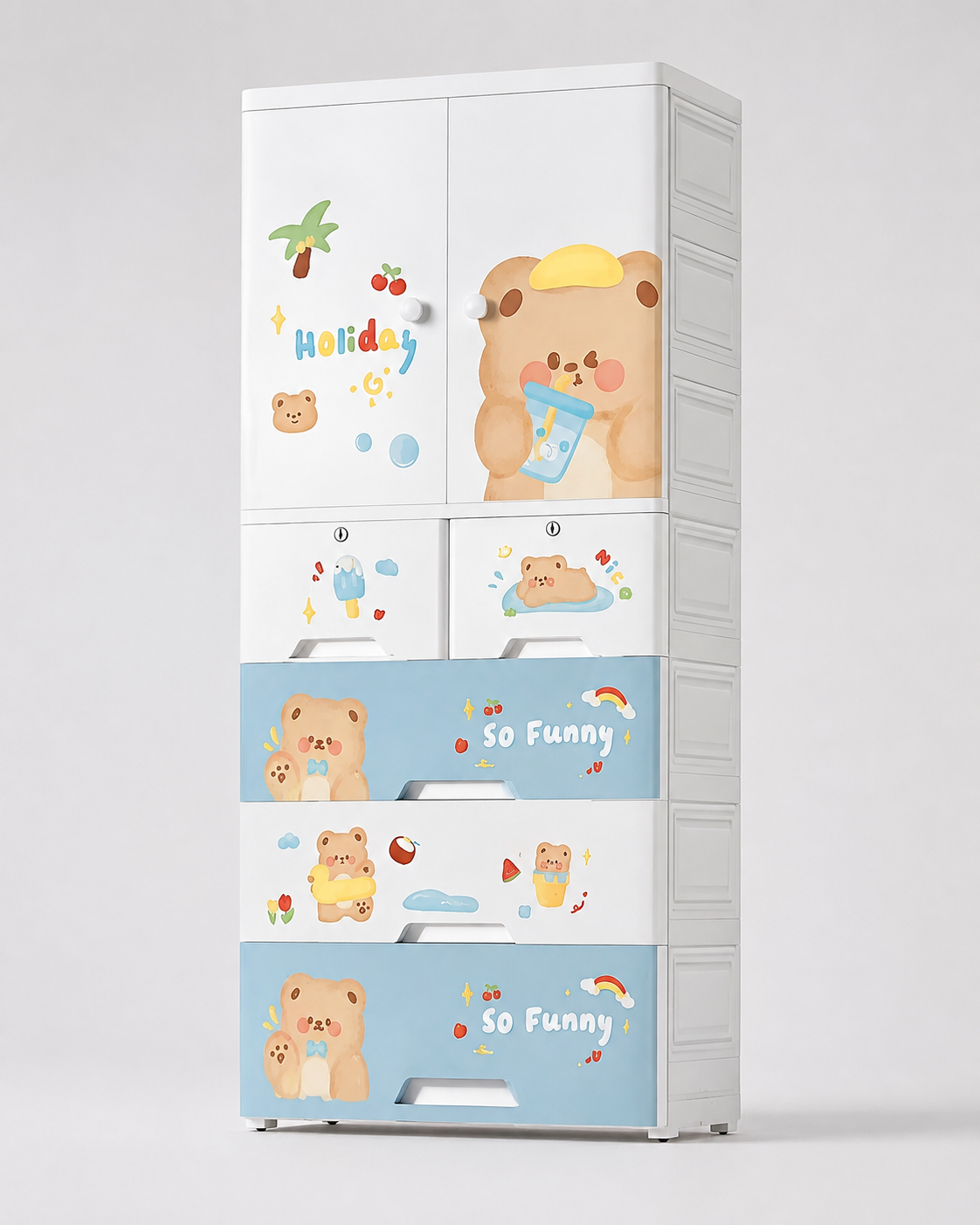Summer Bear & Bloom Kids Wardrobe – Playful Kids Storage Cabinet (70*38*156cm)