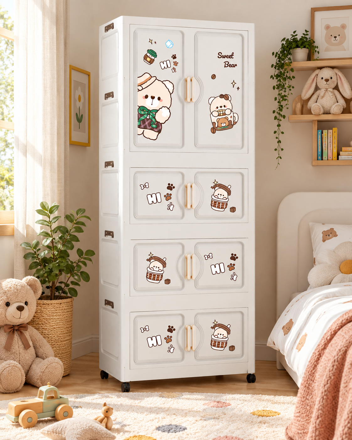 Sweet Bear Kids Wardrobe & Storage Cabinet – Adorable Children’s Organizer (68*36*164cm)